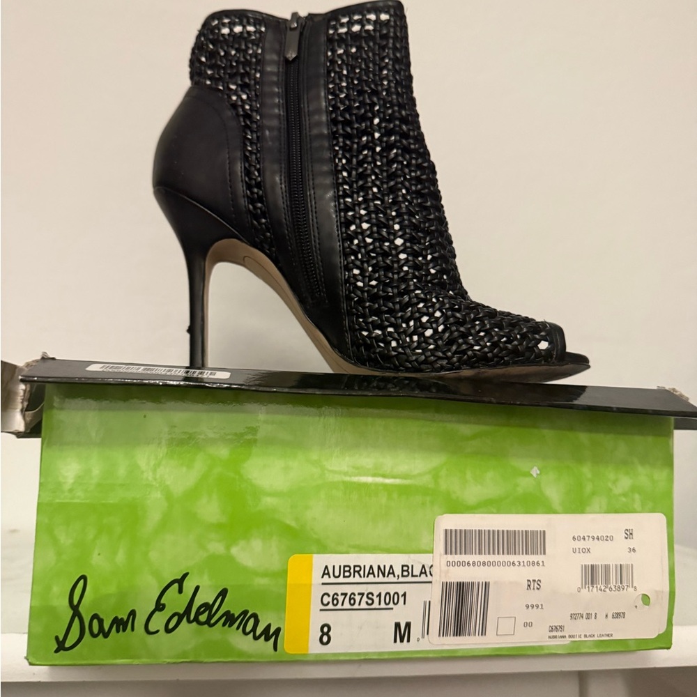 Sam Edelman Black Peep-Toe Heeled Boots